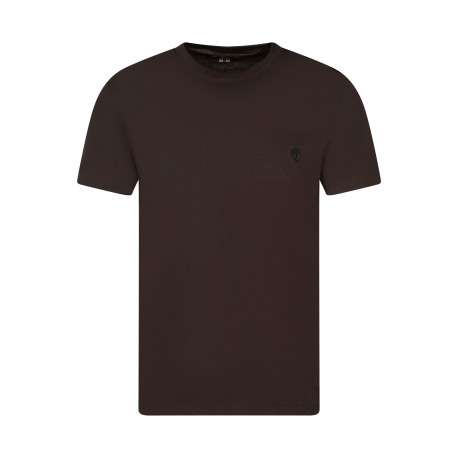 T-shirt en coton marron à coupe droite pourvu de manches courtes