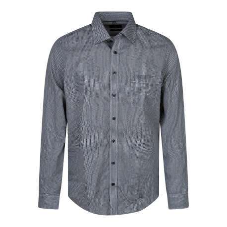 Chemise en coton marine et blanc à coupe droite pourvue d'un col à revers