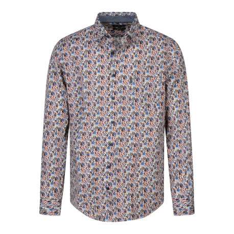 Chemise en coton multicolore à coupe droite pourvue d'un col à revers