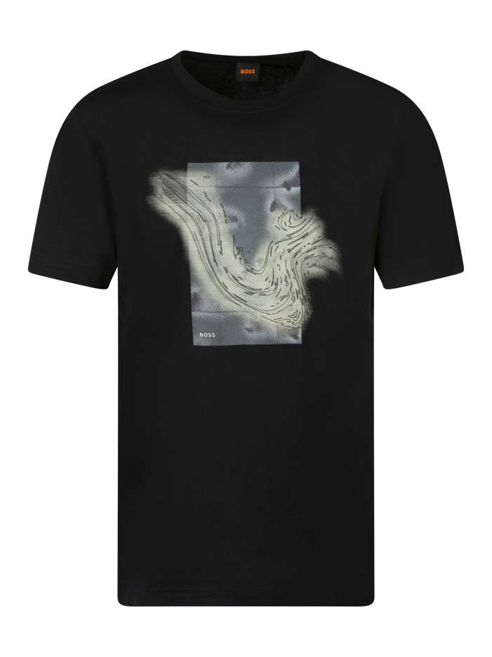 T-shirt noir en coton orné...