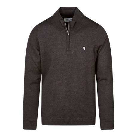 Pull marron uni avec une coupe droite et un col camionneur zippé