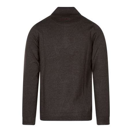 Pull marron uni avec une coupe droite et un col camionneur zippé - Image 2