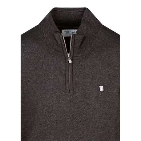 Pull marron uni avec une coupe droite et un col camionneur zippé - Image 3