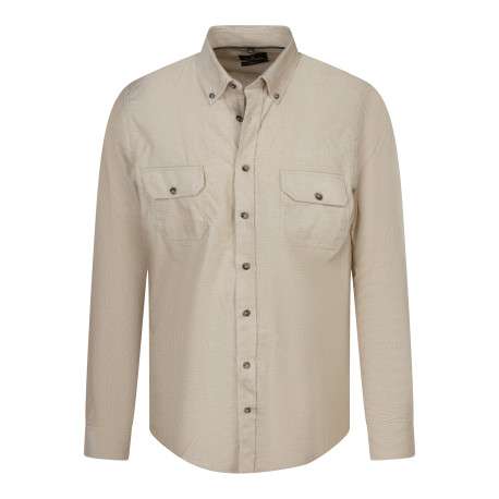 Chemise en coton beige à coupe droite pourvue d'un col boutonné