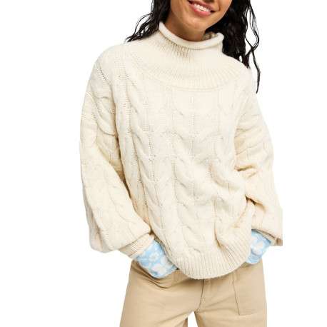 Pull écru coupe ample pourvu d'un col roulé et de manches longues - Image 2