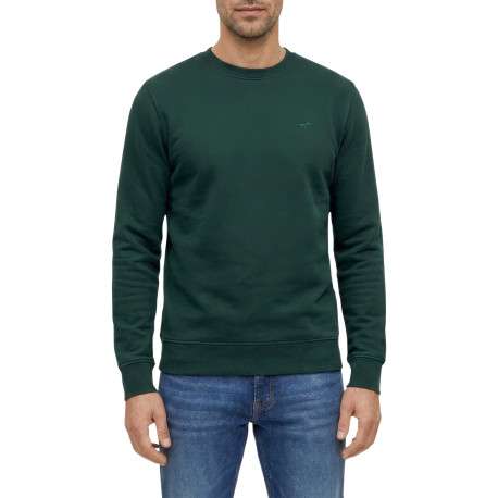 Sweat en coton mélangé vert à coupe droite pourvu d'un col rond - Image 2