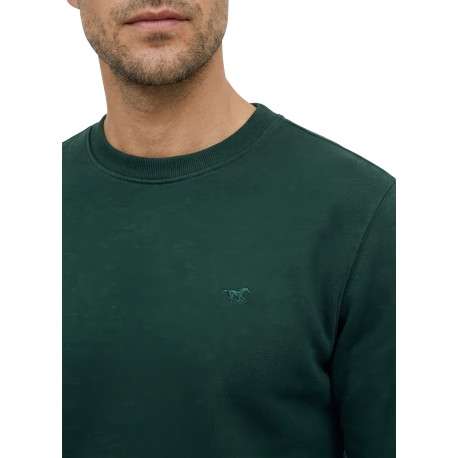 Sweat en coton mélangé vert à coupe droite pourvu d'un col rond - Image 4