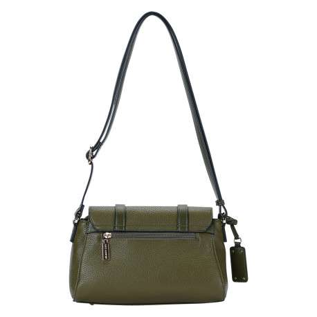 Sac à bandoulière kaki en simili-cuir grainé à rabat et double patte lisse - Image 2
