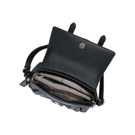 Sac à bandoulière noir en simili-cuir grainé à rabat et double patte lisse - Image 4