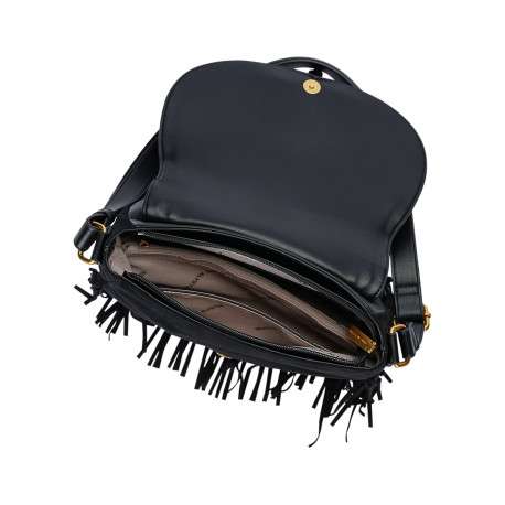 Sac à bandoulière noir pourvu d'un rabat en textile suédé à franges - Image 4