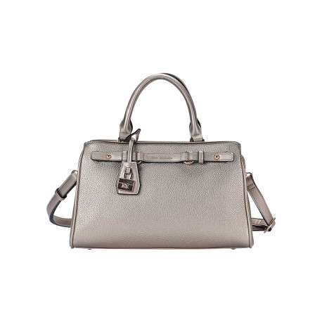 Sac à main métallisé bronze en simili-cuir grainé avec cadenas décoratif