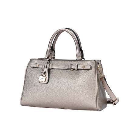 Sac à main métallisé bronze en simili-cuir grainé avec cadenas décoratif - Image 3