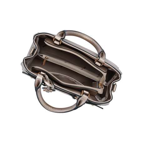 Sac à main métallisé bronze en simili-cuir grainé avec cadenas décoratif - Image 4