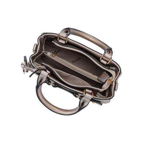Mini sac à main bronze en simili-cuir grainé orné d'un cadenas décoratif - Image 4