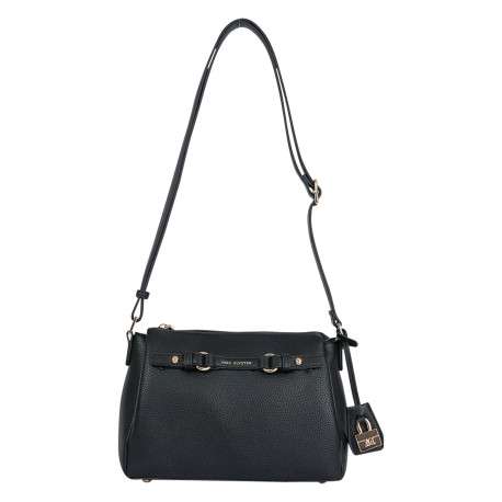 Sac à bandoulière noir doté d'une bride frontale décorative et un cadenas doré