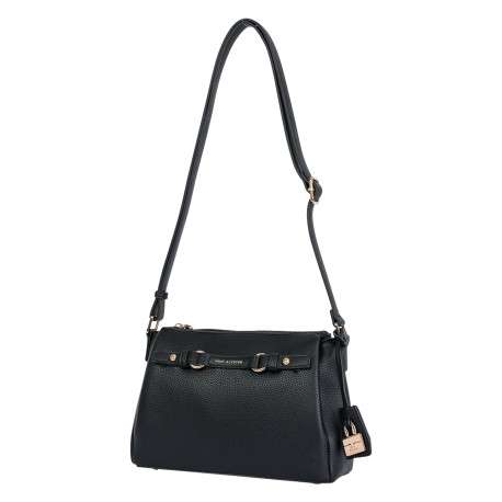 Sac à bandoulière noir doté d'une bride frontale décorative et un cadenas doré - Image 3