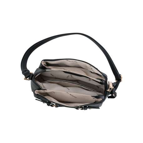 Sac à bandoulière noir doté d'une bride frontale décorative et un cadenas doré - Image 4