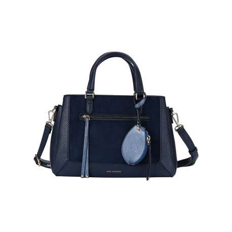 Sac à main bleu marine bi-matière en simili-cuir grainé et textile suédé