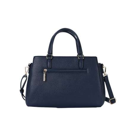 Sac à main bleu marine bi-matière en simili-cuir grainé et textile suédé - Image 2