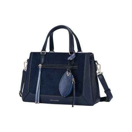 Sac à main bleu marine bi-matière en simili-cuir grainé et textile suédé - Image 3