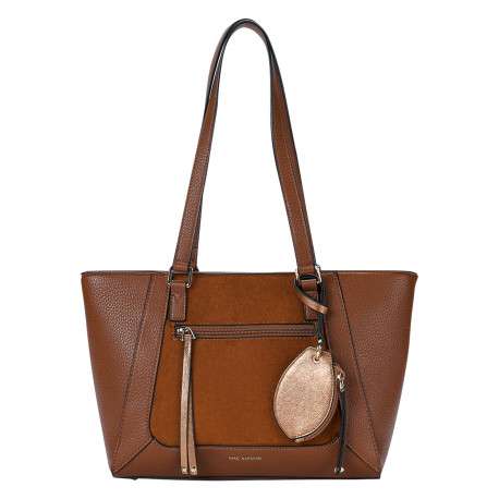 Sac shopping camel bi-matière à poche zippée avant et mini pochette amovible