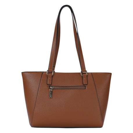 Sac shopping camel bi-matière à poche zippée avant et mini pochette amovible - Image 2