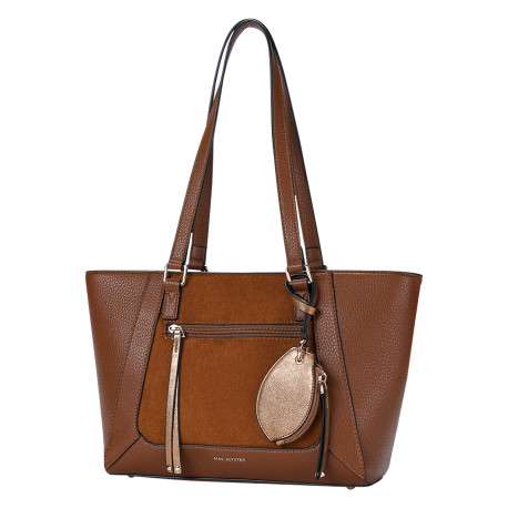 Sac shopping camel bi-matière à poche zippée avant et mini pochette amovible - Image 3