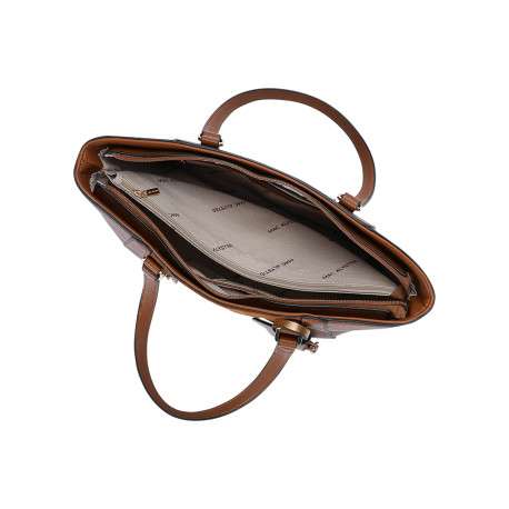 Sac shopping camel bi-matière à poche zippée avant et mini pochette amovible - Image 4