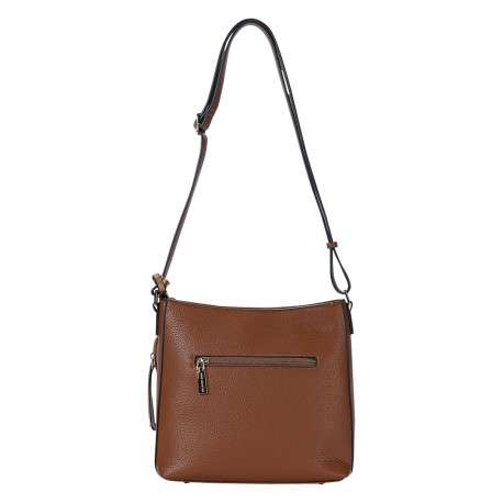 Sac à main porté épaule camel bi-matière agrémenté d'une pochette métallisée - Image 2