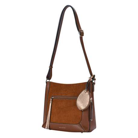Sac à main porté épaule camel bi-matière agrémenté d'une pochette métallisée - Image 3