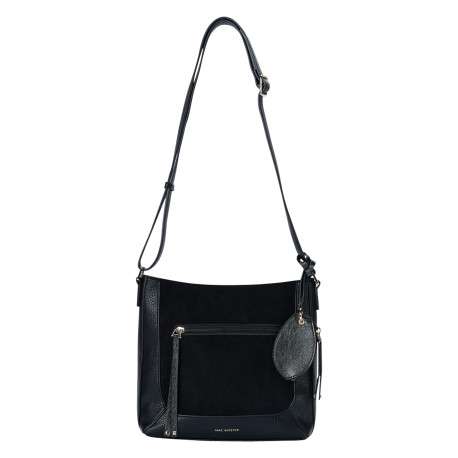 Sac à main porté épaule noir bi-matière en simili-cuir grainé et textile suédé