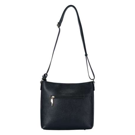 Sac à main porté épaule noir bi-matière en simili-cuir grainé et textile suédé - Image 2