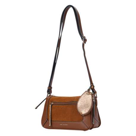 Sac à bandoulière camel à poche zippée et mini pochette amovible - Image 3