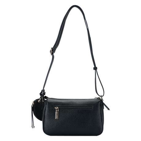Sac à bandoulière noir bi-matière en simili-cuir grainé et textile suédé - Image 2