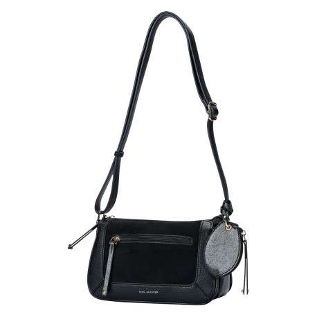 Sac à bandoulière noir bi-matière en simili-cuir grainé et textile suédé - Image 3