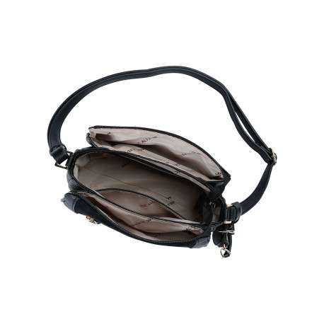 Sac à bandoulière noir bi-matière en simili-cuir grainé et textile suédé - Image 4