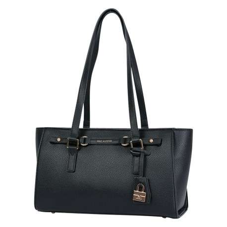 Sac à main porté épaule noir en simili-cuir grainé avec grandes anses et cadenas - Image 3