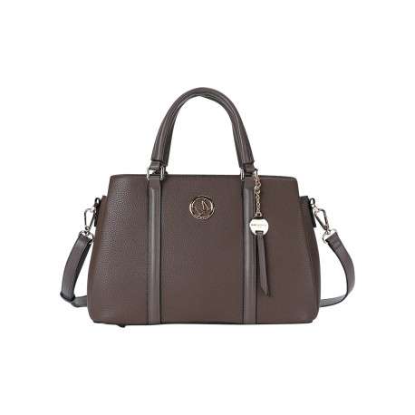 Sac à main chocolat en simili-cuir grainé à double anse et détails dorés