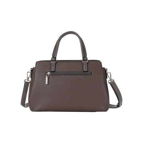 Sac à main chocolat en simili-cuir grainé à double anse et détails dorés - Image 2