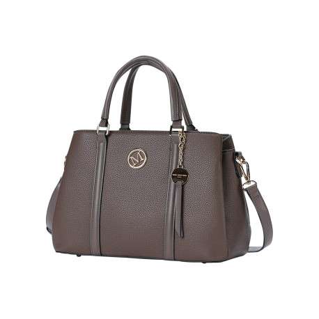 Sac à main chocolat en simili-cuir grainé à double anse et détails dorés - Image 3