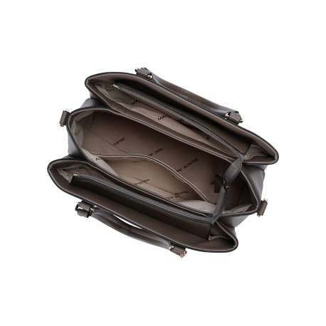 Sac à main chocolat en simili-cuir grainé à double anse et détails dorés - Image 4
