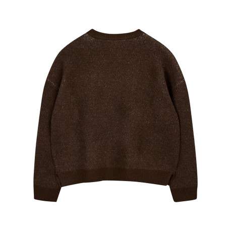 Pull marron à coupe ample pourvu d'un col rond et de manches longues - Image 2