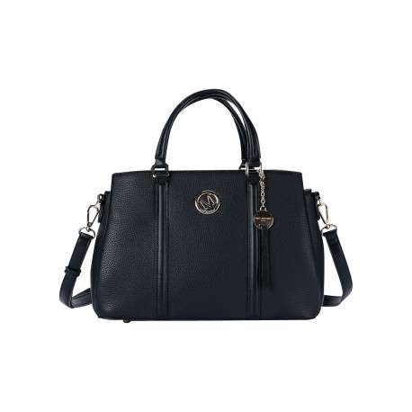 Sac à main noir en simili-cuir grainé à double anse et détails dorés