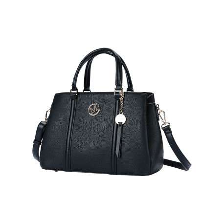 Sac à main noir en simili-cuir grainé à double anse et détails dorés - Image 3