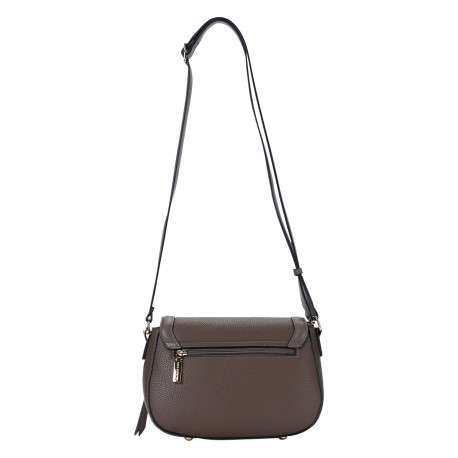 Sac à bandoulière taupe effet cuir grainé orné d'un badge métallique - Image 2