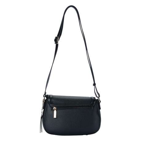 Sac à bandoulière noir effet cuir grainé avec un badge métallique - Image 2