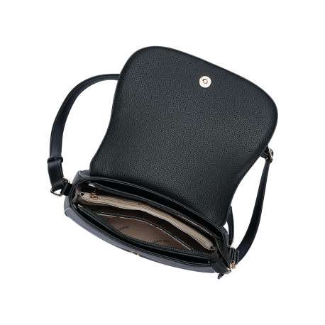 Sac à bandoulière noir effet cuir grainé avec un badge métallique - Image 4