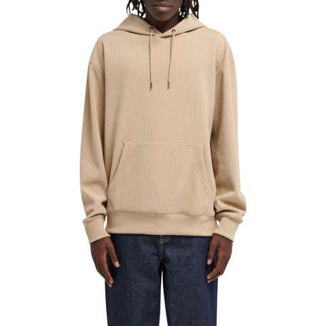 Sweat beige à coupe droite pourvu d'un col à capuche et de manches longues - Image 3