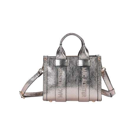 Sac à main bronze brillant bi-matière texturé à détails métalliques dorés