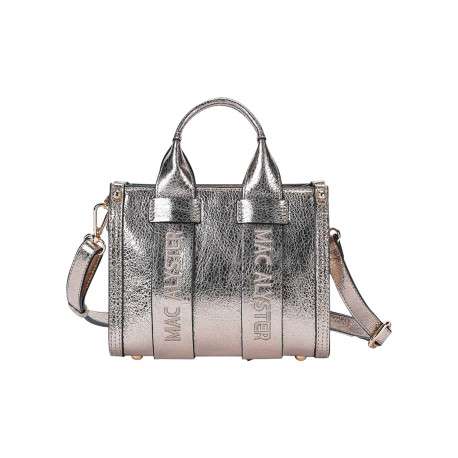 Sac à main bronze brillant bi-matière texturé à détails métalliques dorés - Image 2